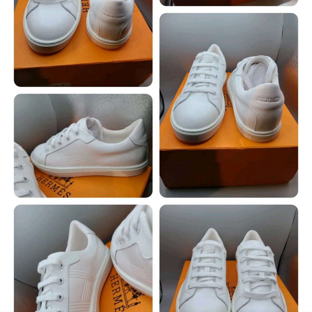 HERMES WHITE WOMENS SENEAKERS CALF SKIN SHOES SIZE 40 2020